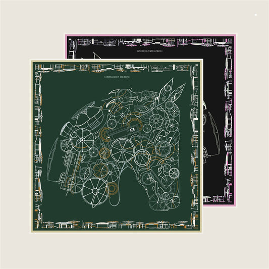 Horse Head Green & Black Double Print Scarf / 90cm